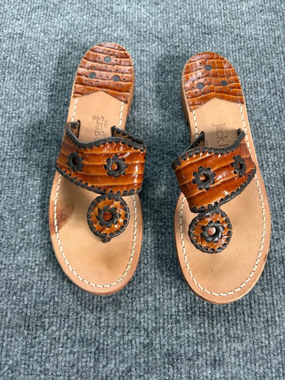 Jack Rogers Original Jacks Croc Embossed Flat Thong Sandals Women's Size 7